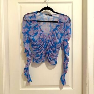 Zara blue and pink sheer ruched top